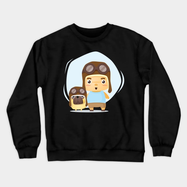 Boy and Dog in Pilot Costume Crewneck Sweatshirt by MonkeyBusiness